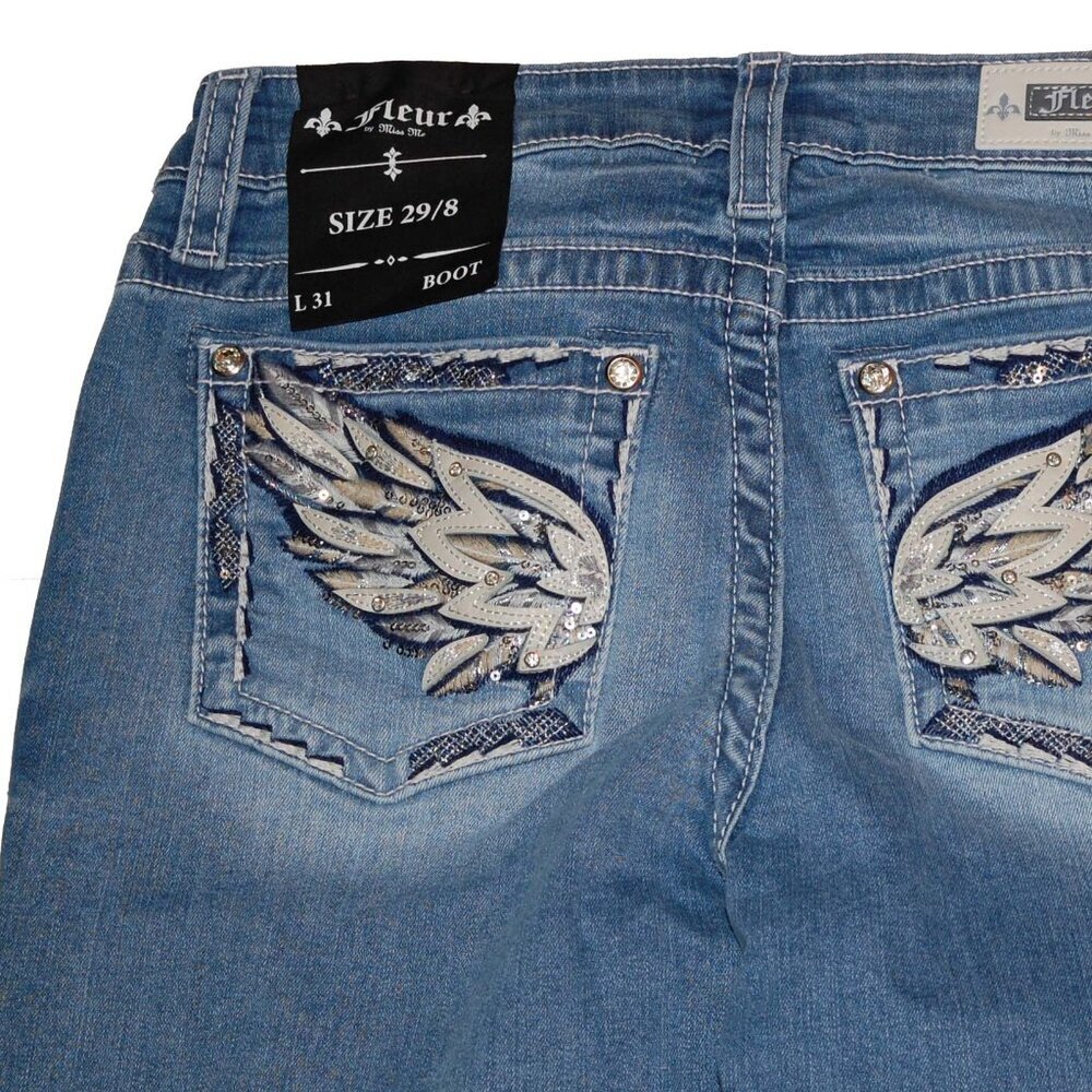 NWT Fleur by Miss Me Wings Sequin Boot Blue Jeans Size